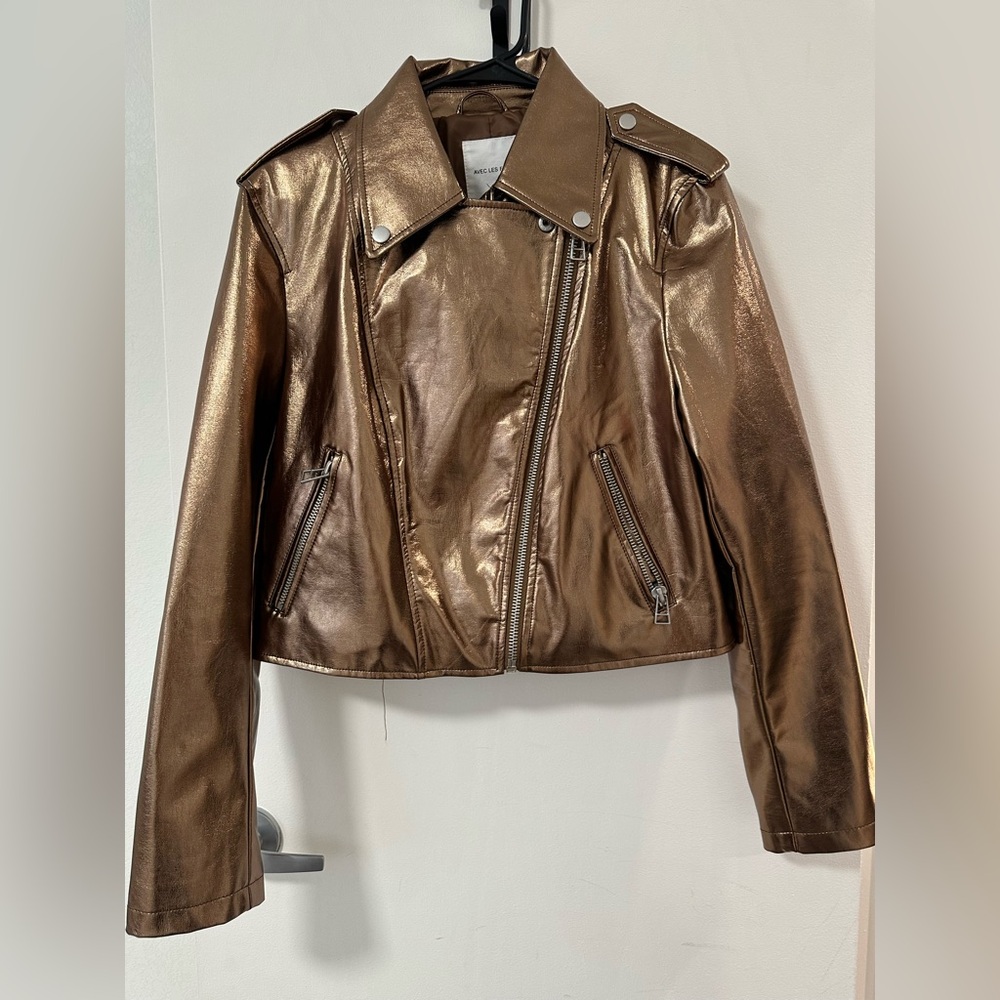 Avec Les Filles Shiny Bronze Leather Jacket